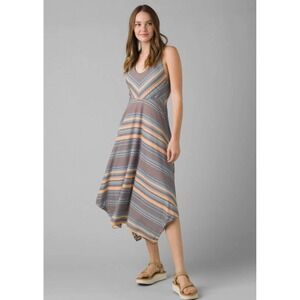 PrAna Saxon Dress Red Clay Stripe Handkerchief Hem Shelf Bra Sleeveless Medium